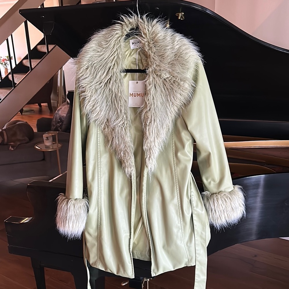 Show me your Mumu green Faux Fur Trim Jacket size small
